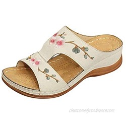 Women's Wedge Fish Mouth Platform Multicolor Embroidered Sandals Slippers